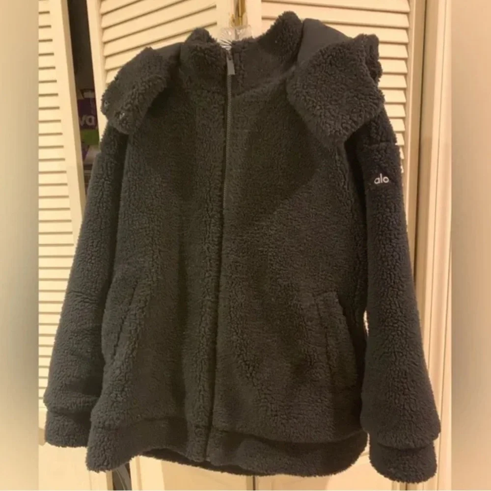 ALO Yoga Women's Sherpa Black Charcoal Teddy Jacket Sz S